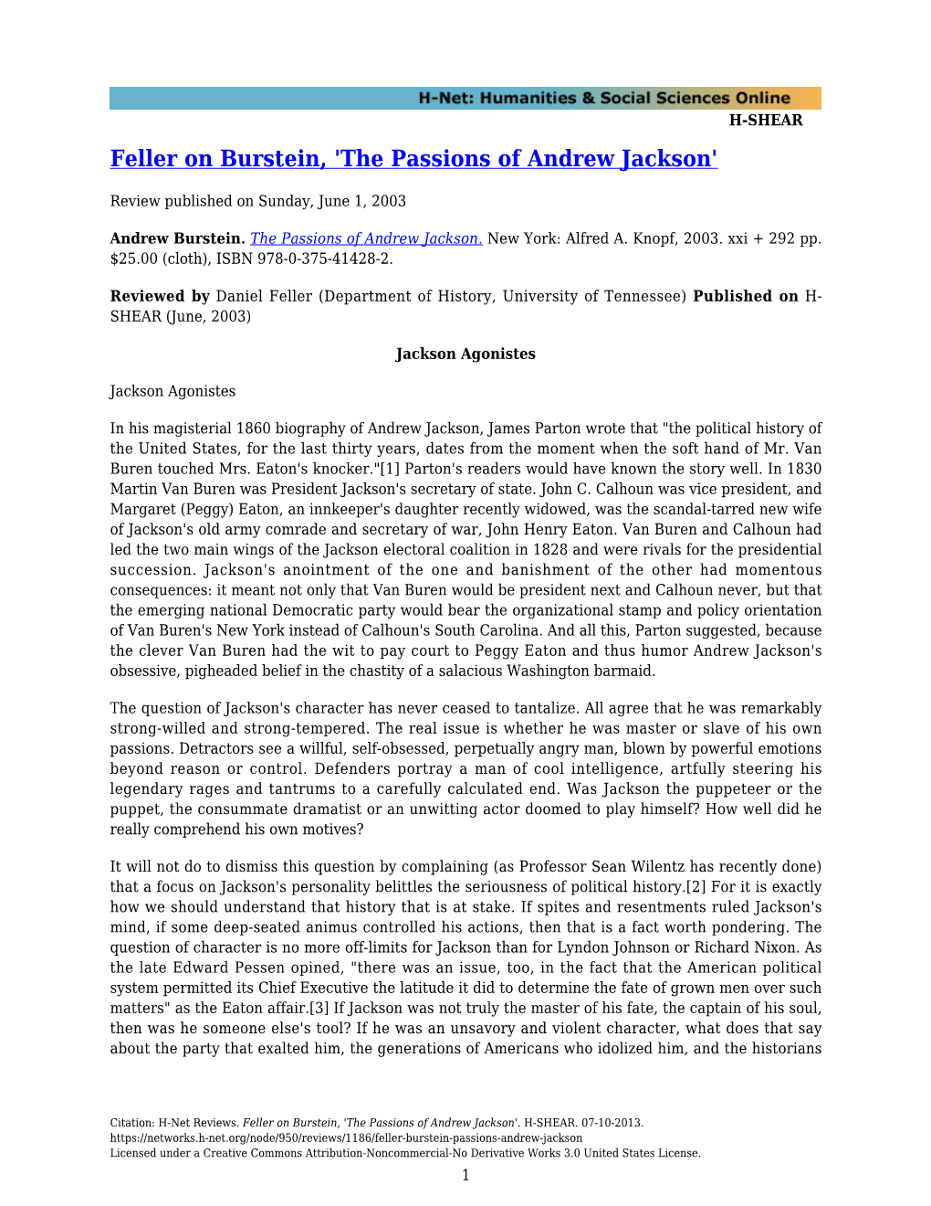 The Passions of Andrew Jackson'