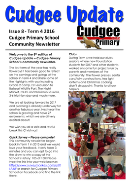 Term 4 2016 Cudgee Primary School Community Newsletter