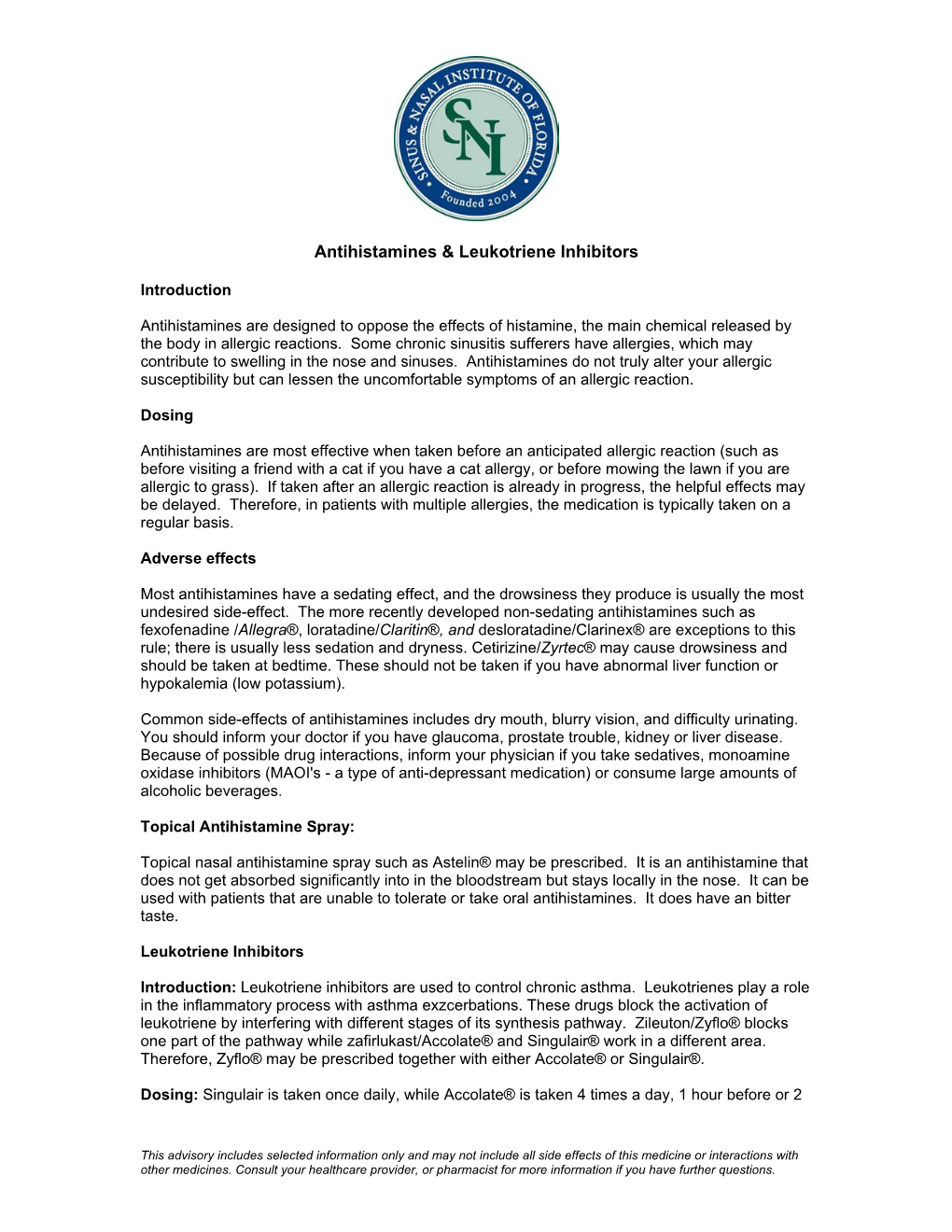 Antihistamines & Leukotriene Inhibitors