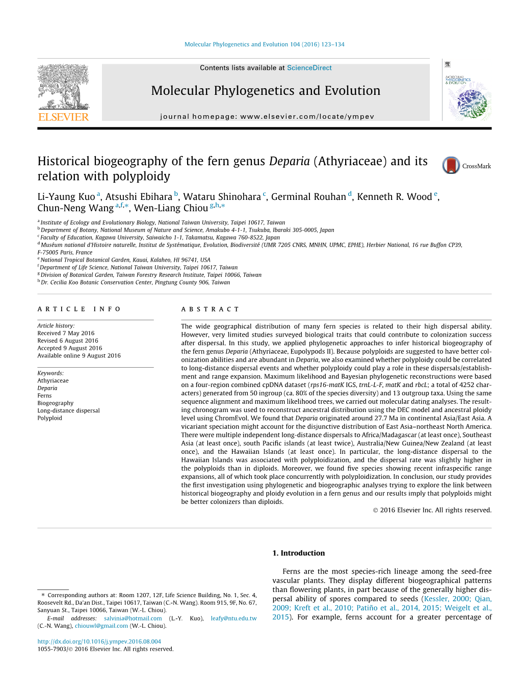 Historical Biogeography of the Fern Genus Deparia (Athyriaceae) and Its Relation with Polyploidy