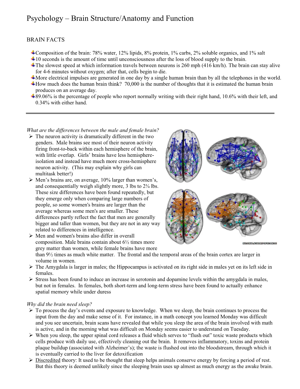 Psychology – Brain Structure/Anatomy and Function