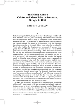 'The Manly Game': Cricket and Masculinity in Savannah, Georgia in 1859