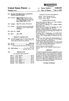 HHHHHH US005086083A United States Patent (19) 11) Patent Number: 5,086,083 Franklin Et Al