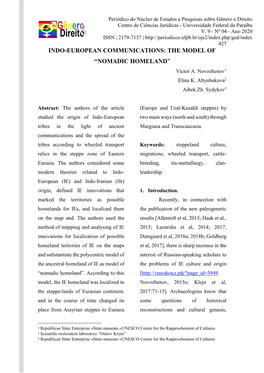 INDO-EUROPEAN COMMUNICATIONS: the MODEL of “NOMADIC HOMELAND” Victor A