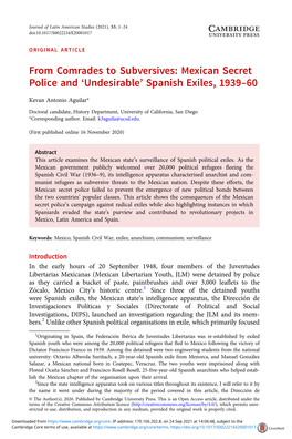From Comrades to Subversives: Mexican Secret Police and 'Undesirable' Spanish Exiles, 1939–60