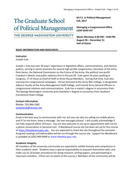 Managing a Congressional Office – Joseph Eule – Page 1 of 10