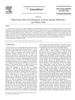 Reporting Solar Cell Efficiencies in Solar Energy Materials and Solar