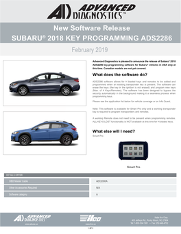Subaru 2018 Key Pro ADS2286