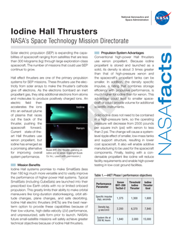 Iodine Hall Thrusters NASA’S Space Technology Mission Directorate