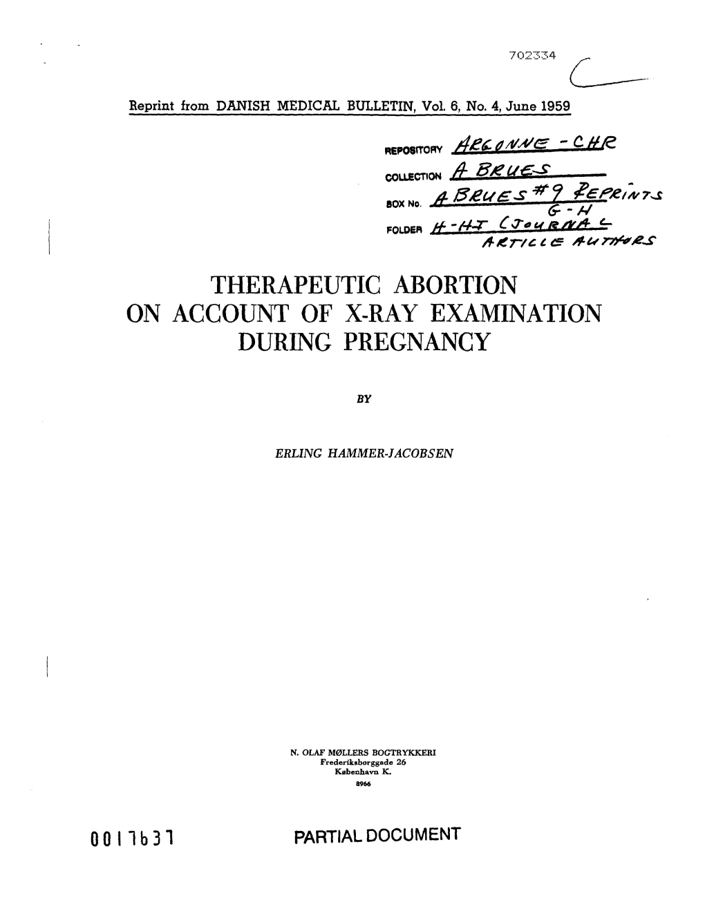 Therapeutic Abortion on Account of X-Ray Examination During Pregnancy