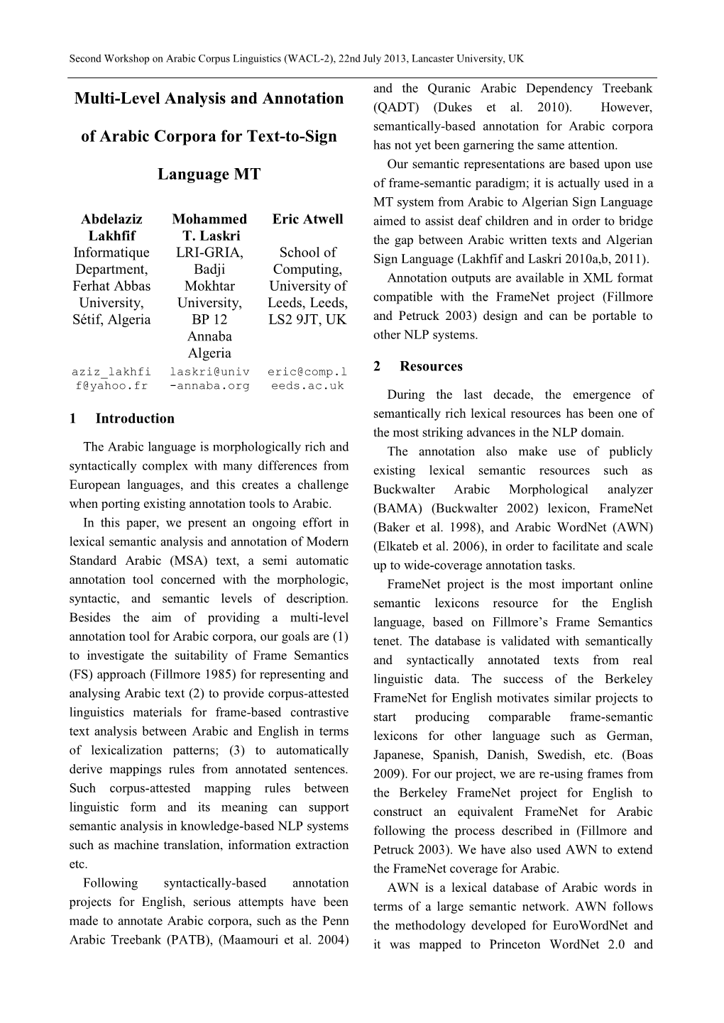 Multi-Level Analysis and Annotation of Arabic Corpora for Text-To-Sign