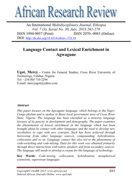 Language Contact and Lexical Enrichment in Agwagune