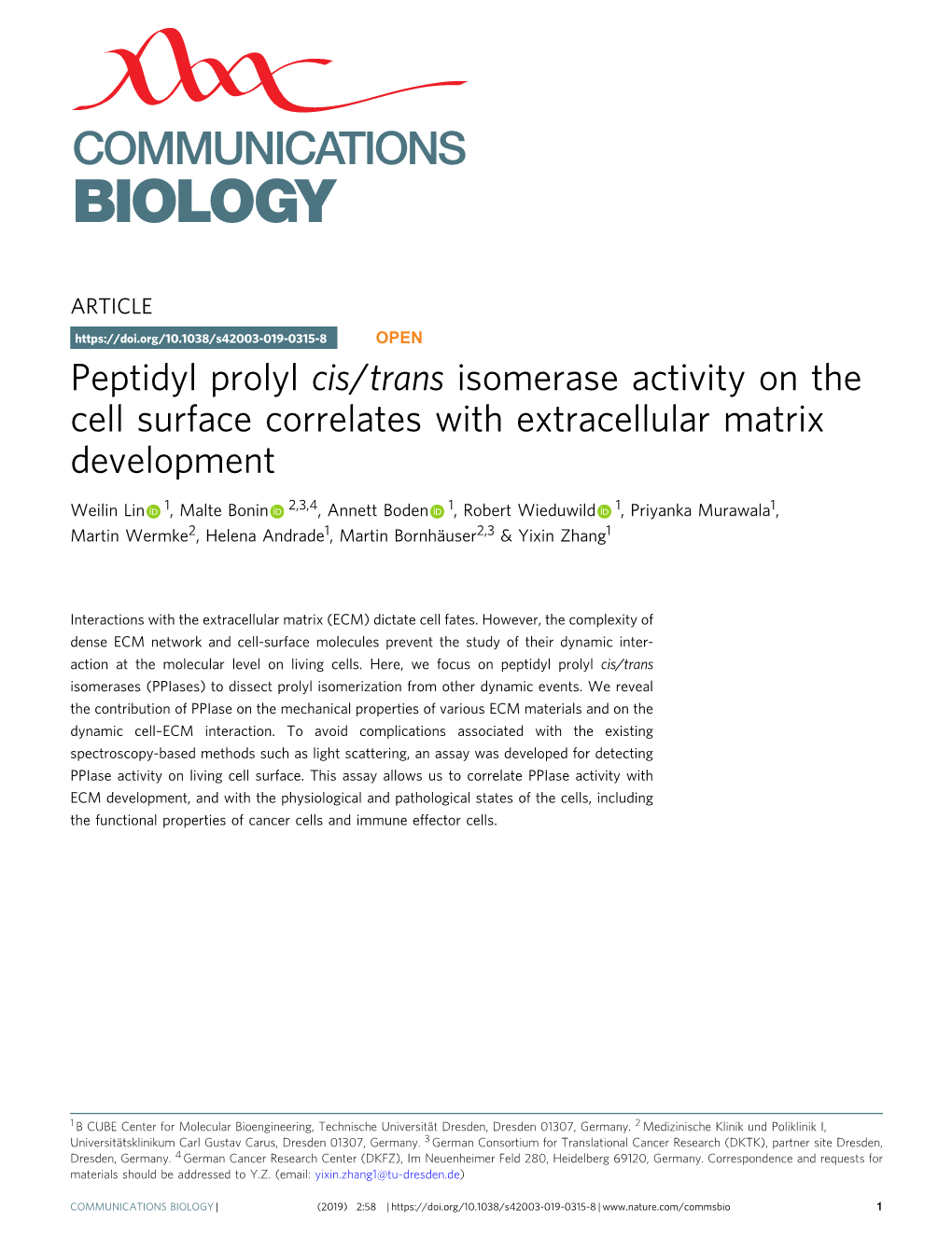 Peptidyl Prolyl Cis/Trans Isomerase Activity on the Cell Surface Correlates with Extracellular Matrix Development