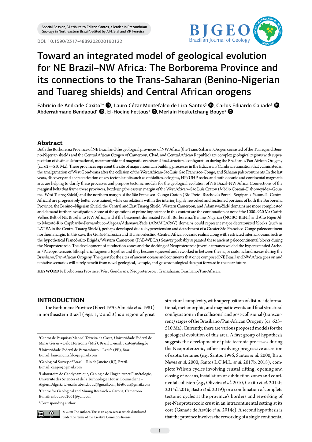 The Borborema Province and Its Connections to the Trans-Saharan (Benino-Nigerian and Tuareg Shields) and Central African Orogens