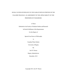 Rural Water Governance in the Saskatchewan Portion of The