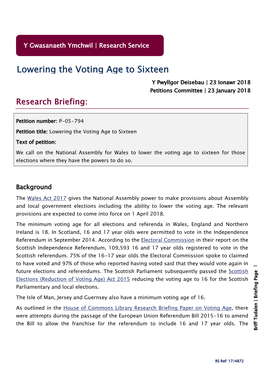 Lowering the Voting Age to Sixteen