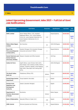 Latest Upcoming Government Jobs 2021 – Full List of Govt Job Notifications