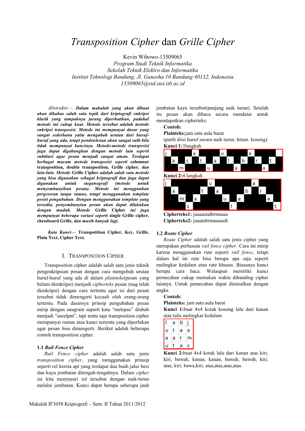 Transposition Cipher Dan Grille Cipher