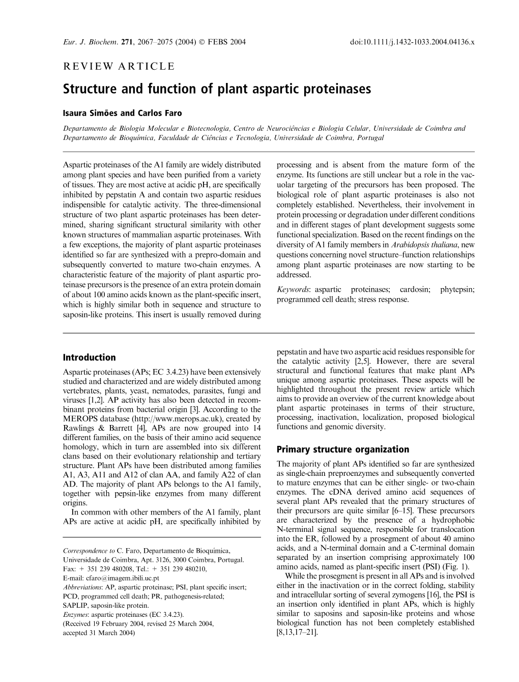 Structure and Function of Plant Aspartic Proteinases