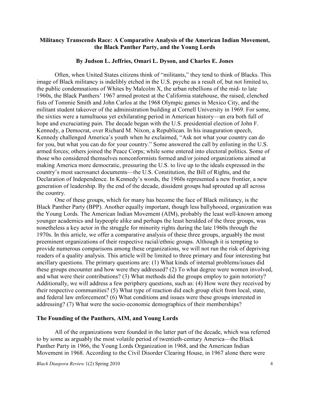 A Comparative Analysis of the American Indian Movement, the Black Panther Party, and the Young Lords