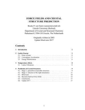 FORCE FIELDS and CRYSTAL STRUCTURE PREDICTION Contents