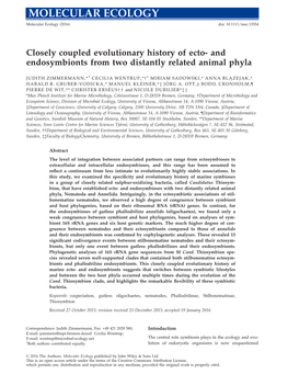 Closely Coupled Evolutionary History of Ecto- and Endosymbionts from Two Distantly Related Animal Phyla