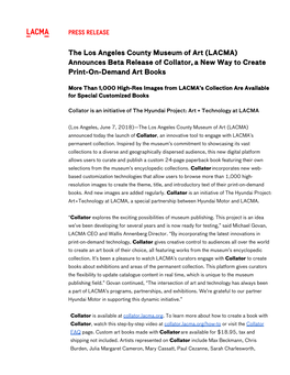 Press Release the Los Angeles County Museum of Art (LACMA