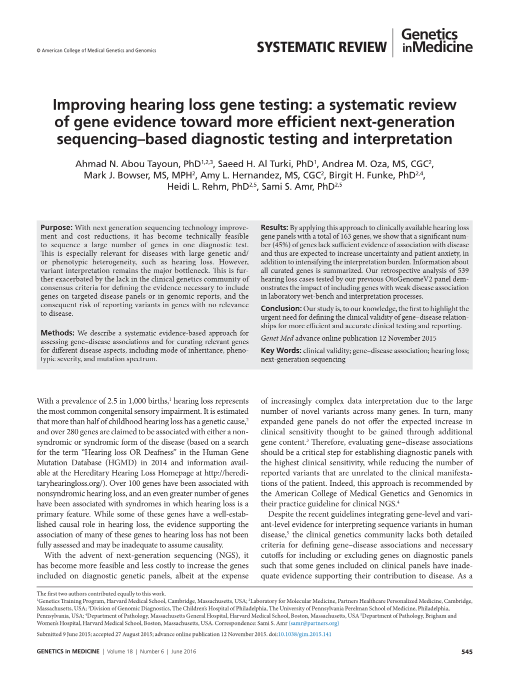Improving Hearing Loss Gene Testing: a Systematic Review of Gene Evidence Toward More Efficient Next-Generation Sequencing–Based Diagnostic Testing and Interpretation