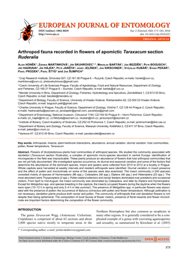 Arthropod Fauna Recorded in Flowers of Apomictic Taraxacum Section