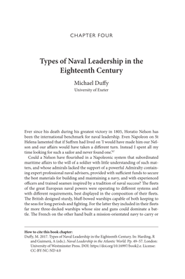 Types of Naval Leadership in the Eighteenth Century Michael Duffy University of Exeter