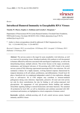 Intrathecal Humoral Immunity to Encephalitic RNA Viruses