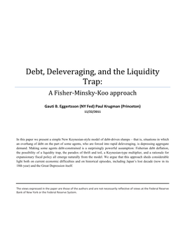Debt, Deleveraging, and the Liquidity Trap: a Fisher‐Minsky‐Koo Approach