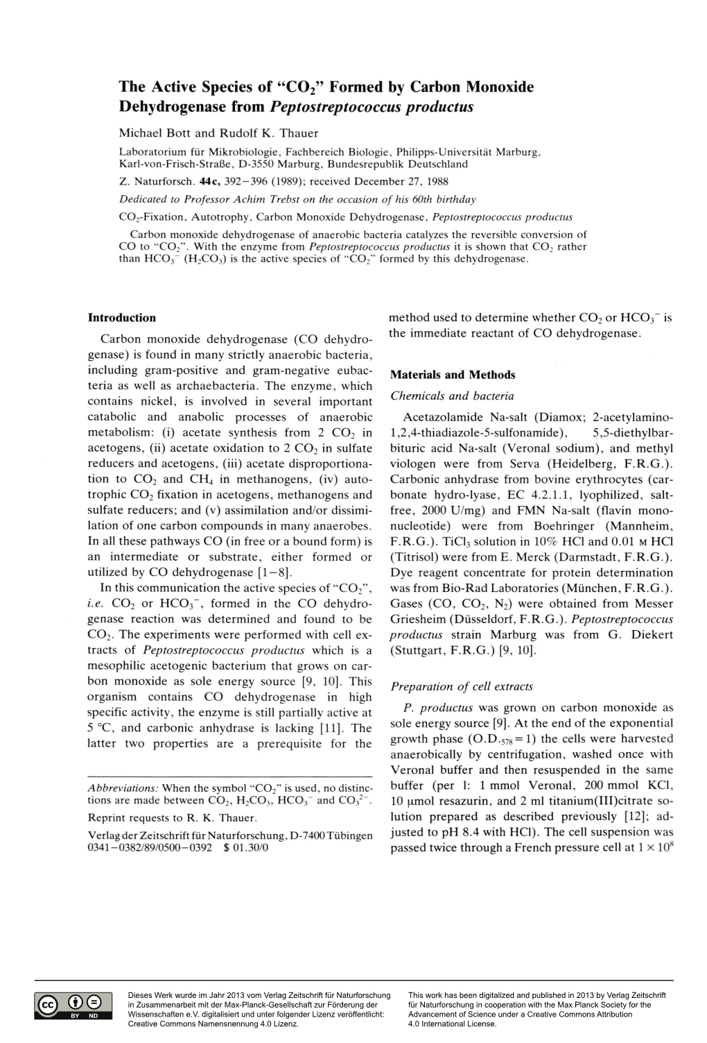 “C02” Formed by Carbon Monoxide Dehydrogenase From