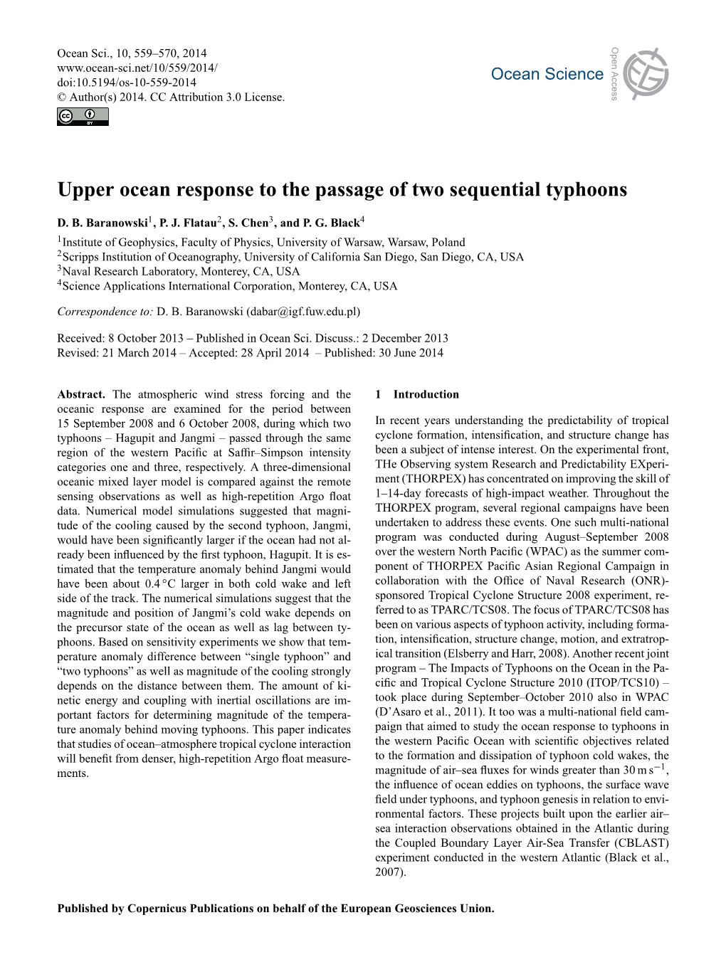 Upper Ocean Response to the Passage of Two Sequential Typhoons