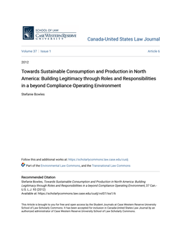 Towards Sustainable Consumption and Production in North America: Building Legitimacy Through Roles and Responsibilities in a Beyond Compliance Operating Environment