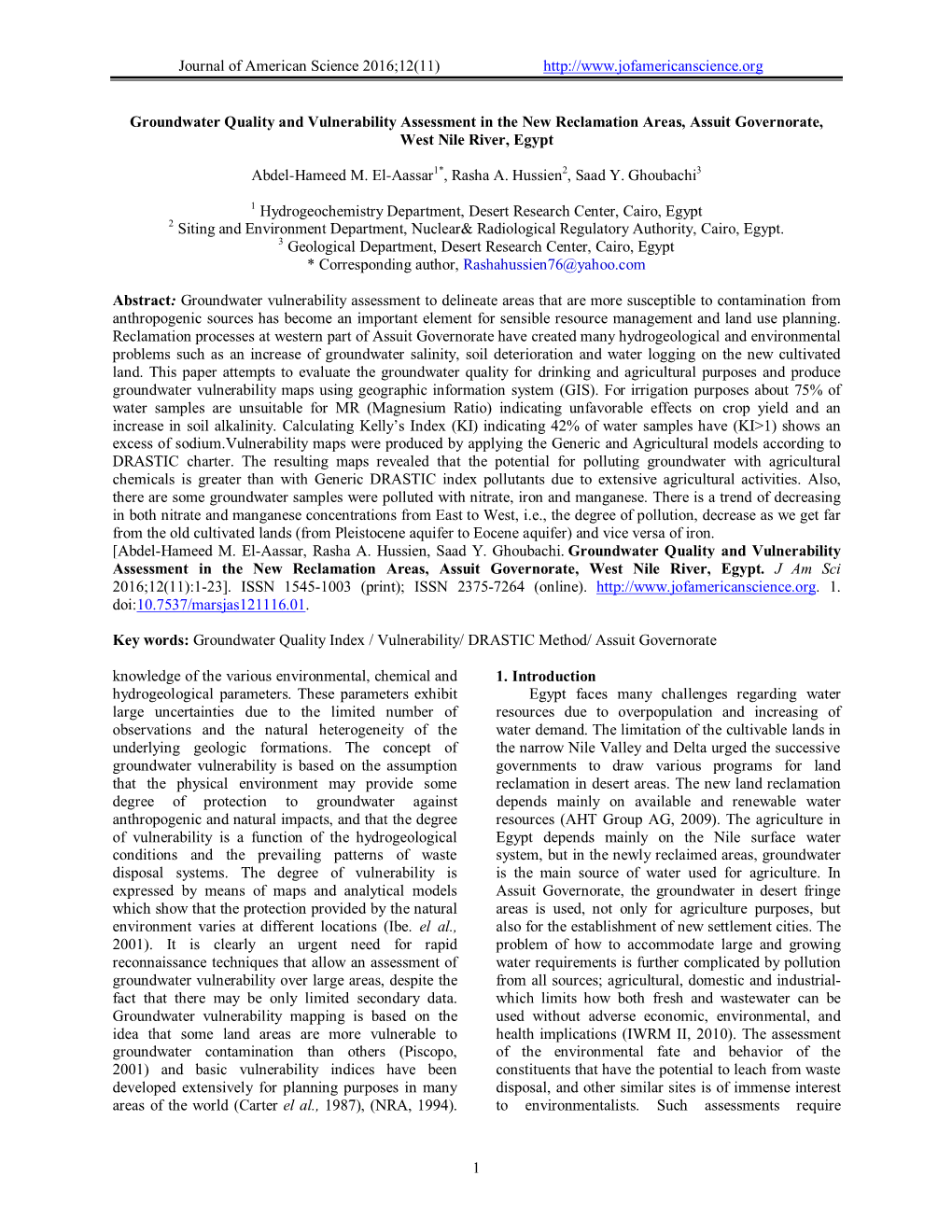 Journal of American Science 2016;12(11)