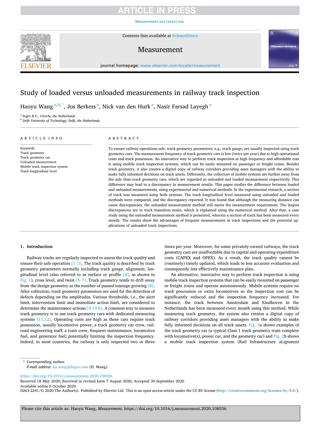 Study of Loaded Versus Unloaded Measurements in Railway Track Inspection