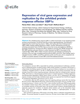 Repression of Viral Gene Expression and Replication by the Unfolded Protein Response Effector Xbp1u Florian Hinte1, Eelco Van Anken2,3, Boaz Tirosh4, Wolfram Brune1*