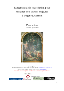 Lancement De La Souscription Pour Restaurer Trois Œuvres Majeures D’Eugène Delacroix