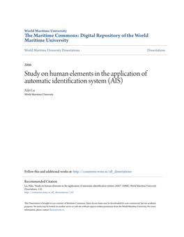 Study on Human Elements in the Application of Automatic Identification System (AIS) Xilei Lu World Maritime University