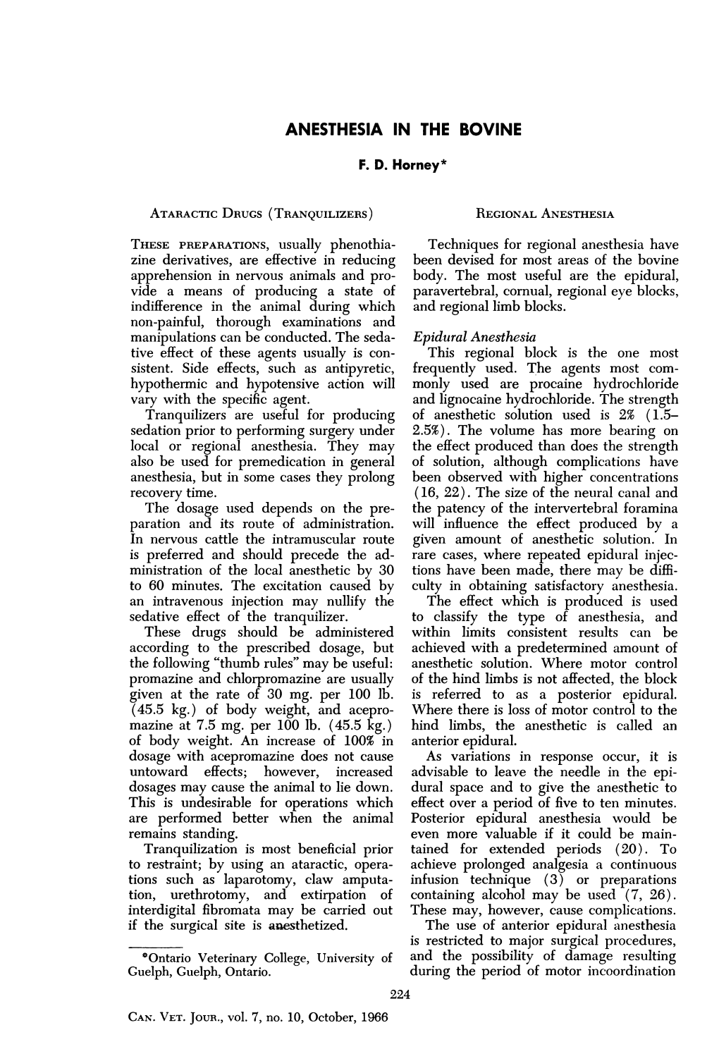 Anesthesia in the Bovine F