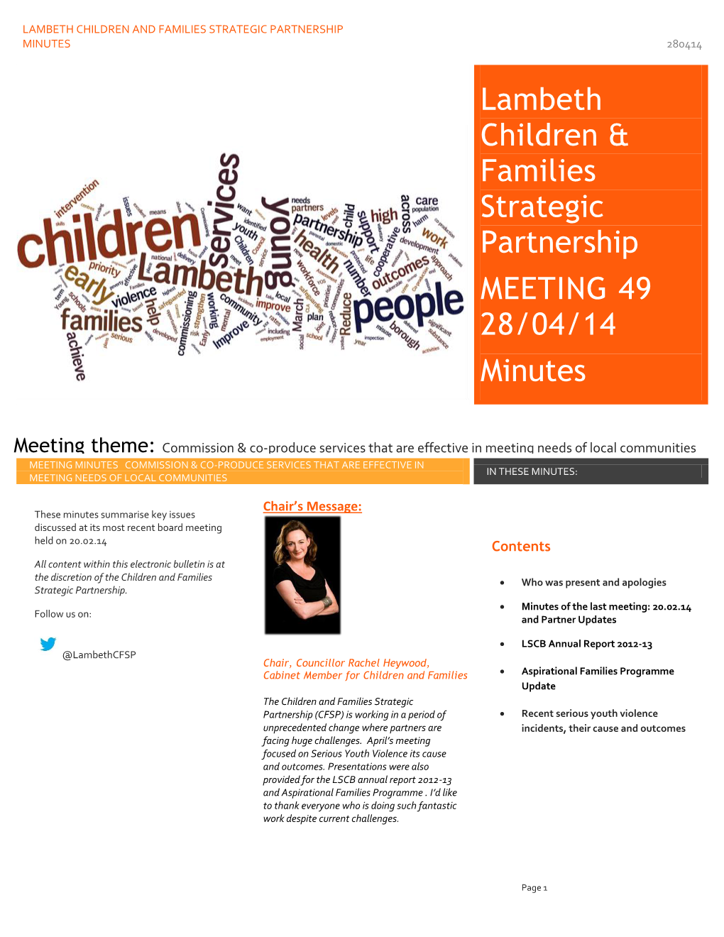 Lambeth Children & Families Strategic Partnership MEETING 49 28/04/14