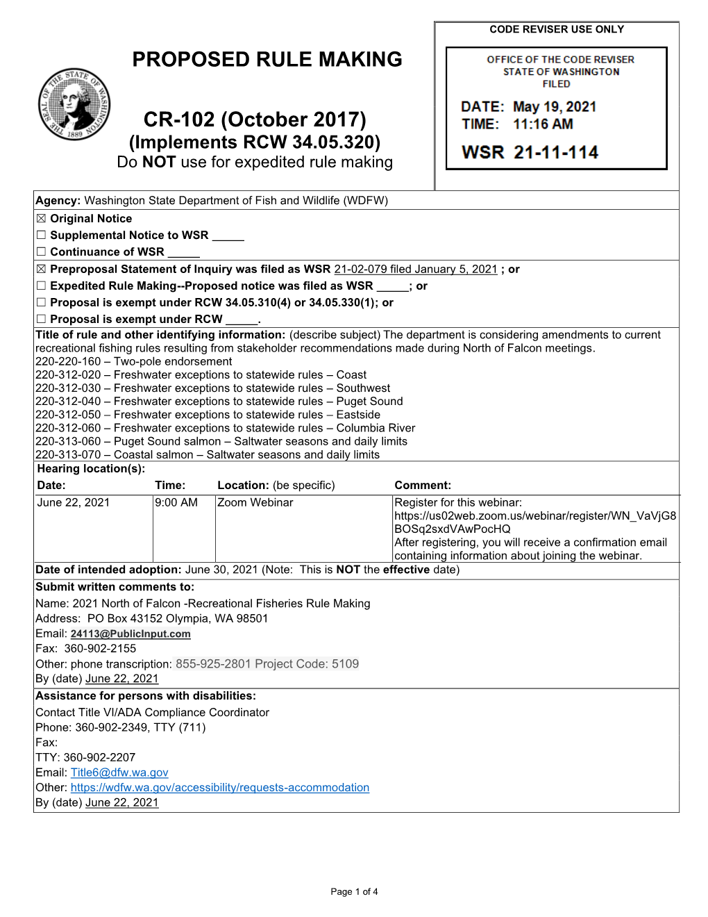 Filed As WSR 21-11-114 on May 19, 2021