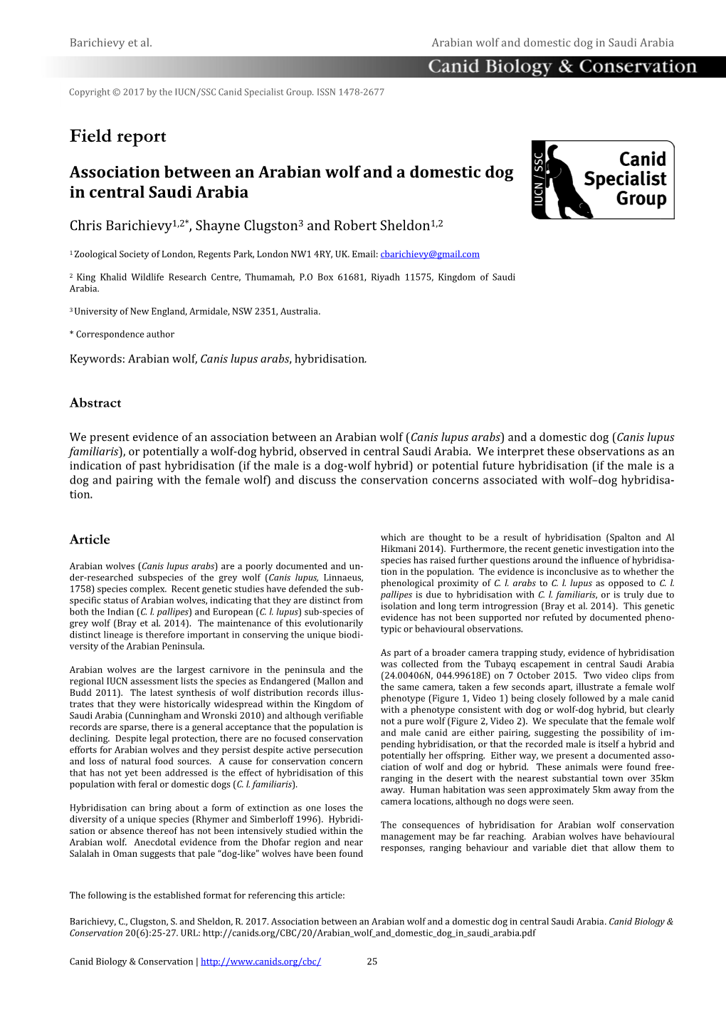 Association Between an Arabian Wolf and a Domestic Dog in Central Saudi Arabia
