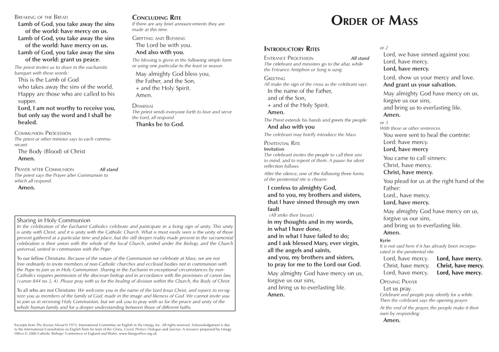Order of Mass of the World: Have Mercy on Us