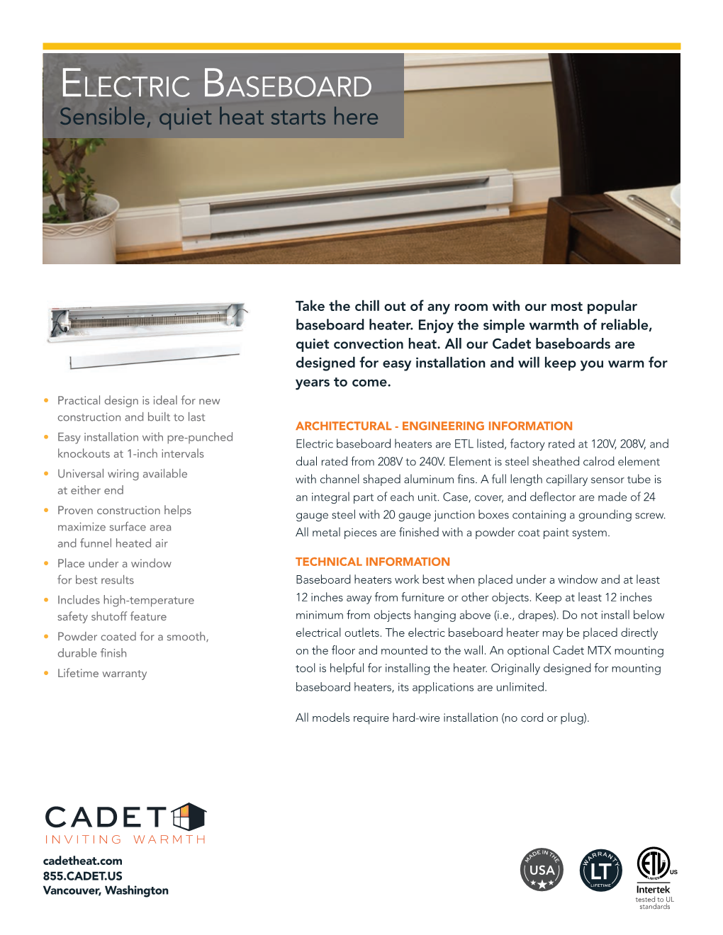 Electric Baseboard Spec Sheet