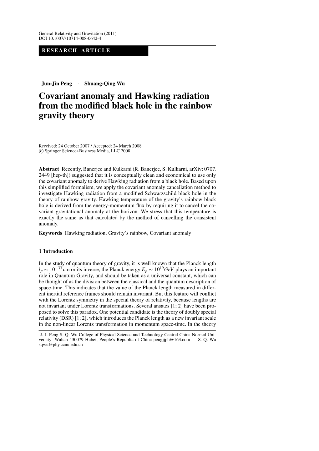 Covariant Anomaly and Hawking Radiation from the Modified Black