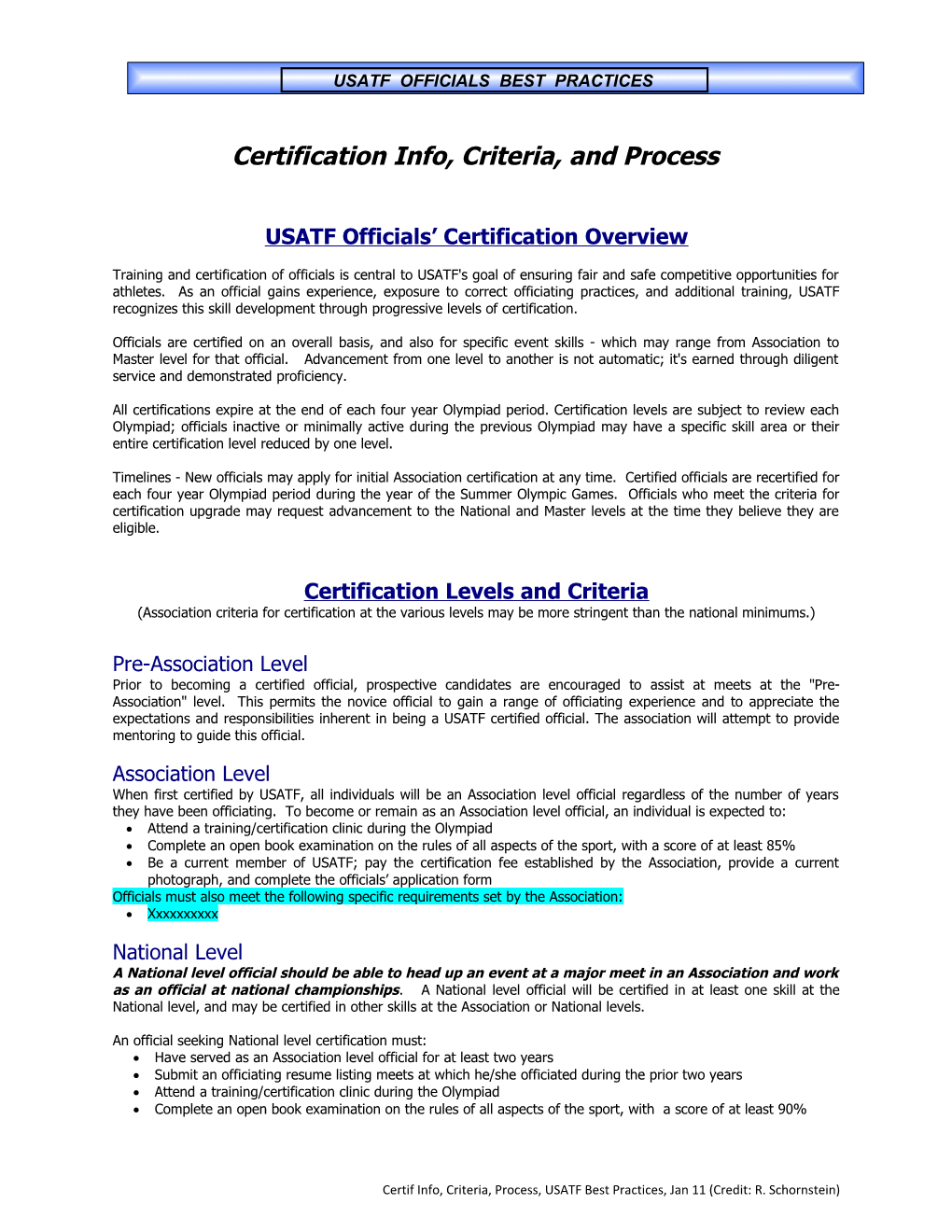 Certification Info, Criteria, and Process