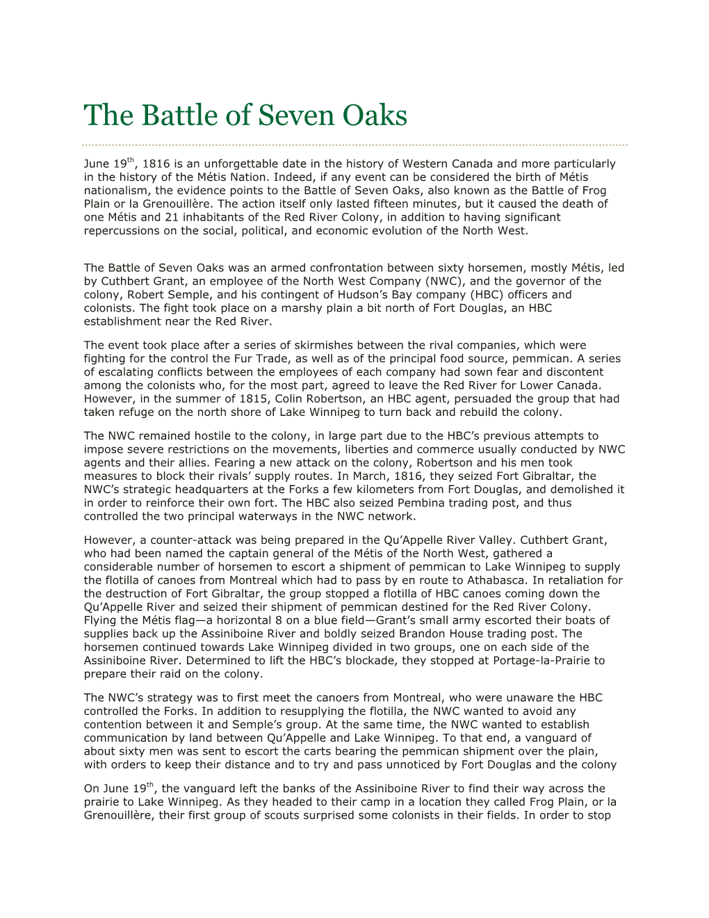 The Battle of Seven Oaks