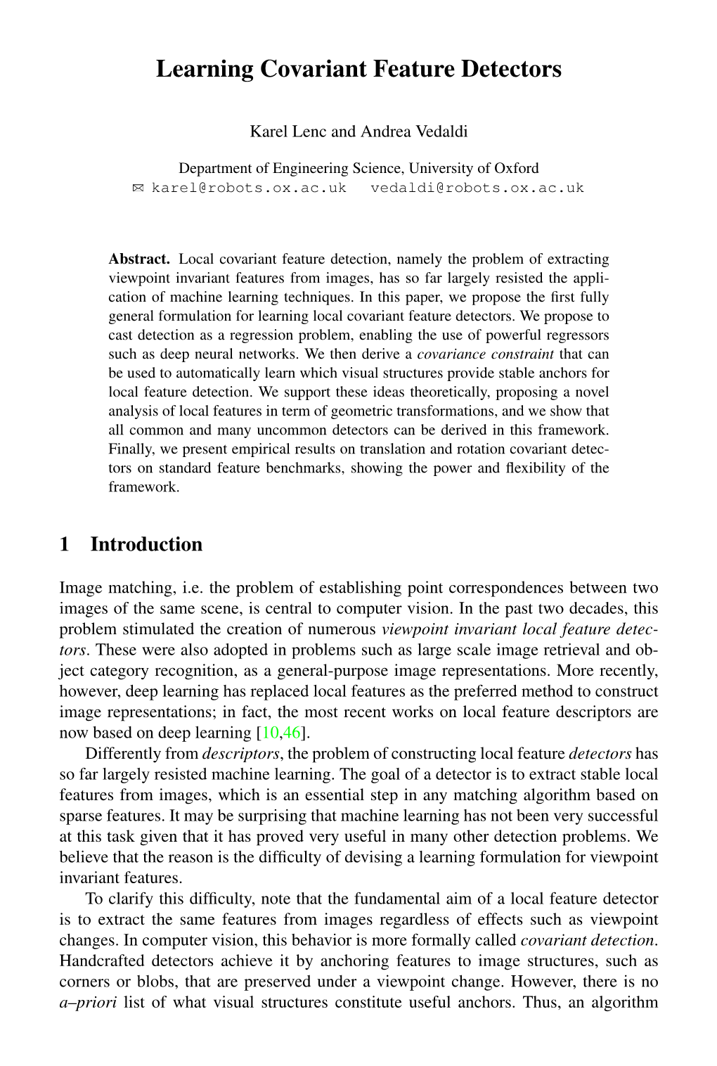 Learning Covariant Feature Detectors